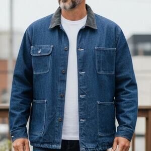 Gemplers Blue Denim Corduroy Collar Quilted Lined Barn Jacket Chore Coat
